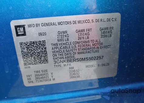 2021 Chevrolet Blazer Fwd Rs z USA, uszkodzony, nr VIN 3GNKBERS0MS502257